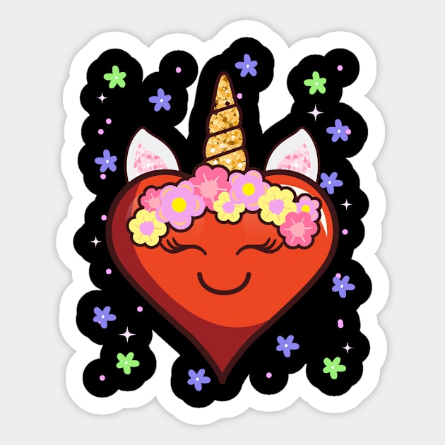 Cute Unicorn Heart Valentines Day Design Sticker by 2blackcherries